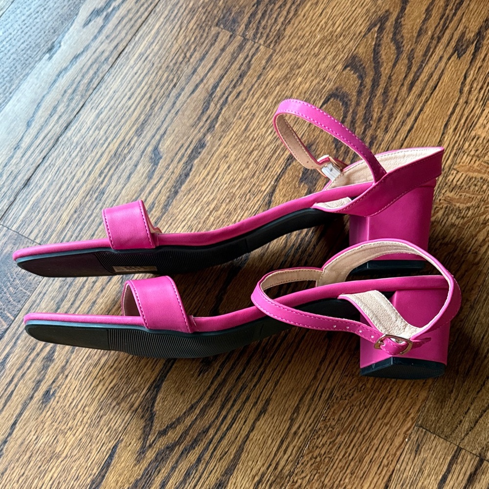 B33 Chic Fuchsia Women's 43 Adjustable Strap Sandals Block Heel - Picture 2 of 6